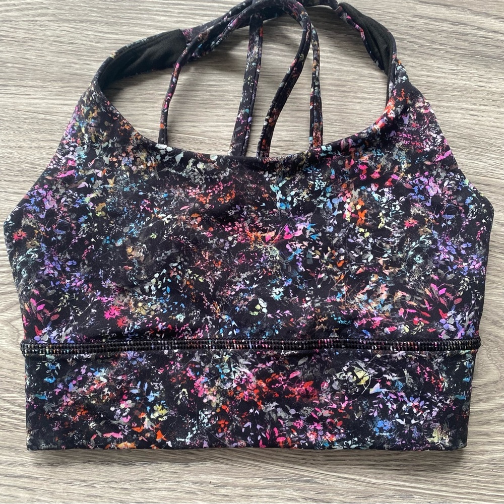 Lululemon Athletica Black Colorful Abstract Sports Bra Size 2